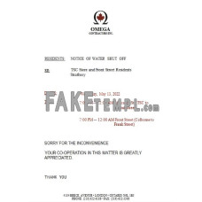 Canada Ontario Omega Contractors Inc. fake water utility bill Word and PDF template