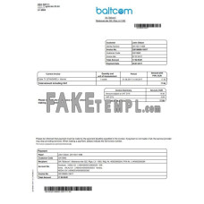 Latvia Baltcom telecommunications fake utility bill Word and PDF template (English version)