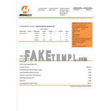 Philippines Manila Electric Company (Meralco) fake electricity utility bill Word and PDF template