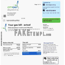 Singapore City fake gas utility bill photoshop template PSD