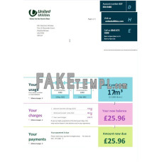 United Kingdom United Utilities fake utility bill Word and PDF template