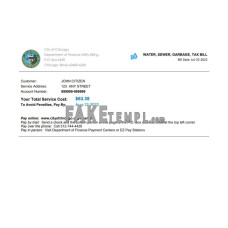 USA Illinois Chicago water, sewer, garbage, tax fake utility bill Word and PDF template