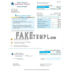 USA New Jersey American fake water utility bill Word and PDF template