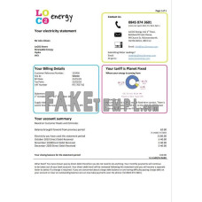 United Kingdom LoCO2 Energy fake utility bill Word and PDF template