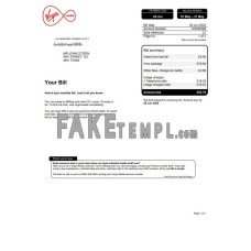 United Kingdom Virgin Media fake utility bill Word and PDF template