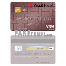 Uzbekistan Ziraat Bank fake visa debit card photoshop template PSD