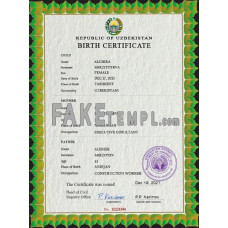 Uzbekistan fake birth certificate photoshop template PSD 