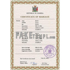 Zambia fake marriage certificate photoshop template PSD 