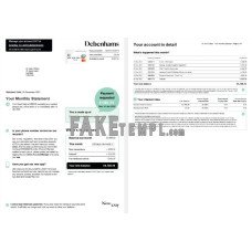 United Kingdom Debenhams card monthly fake bank statement Word and PDF template, 4 pages