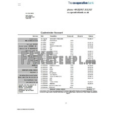 United Kingdom The Cooperative fake bank statement Word and PDF template, 2 pages