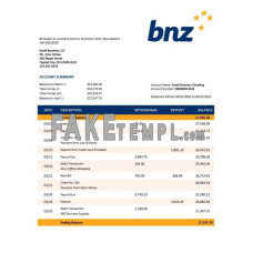 BNZ fake business bank statement  Word and PDF template