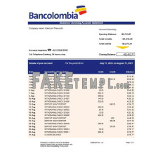 Bancolombia firm fake business bank statement  Word and PDF template