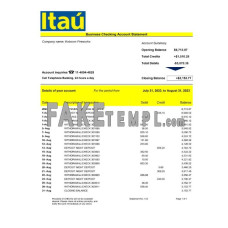 Bank Itaú enterprise fake business bank statement  Word and PDF template