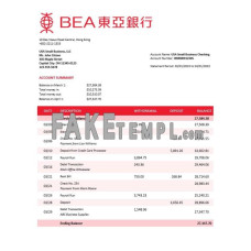 Bank of East Asia firm fake business bank statement  Word and PDF template