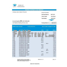 Bank of Hangzhou company fake business bank statement  Word and PDF template