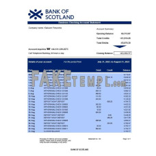 Bank of Scotland fake business bank statement  Word and PDF template