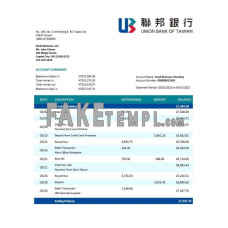 Union Bank of Taiwan fake business bank statement  Word and PDF template