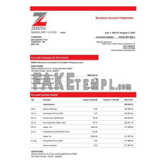 Zenith fake business bank statement  Word and PDF template