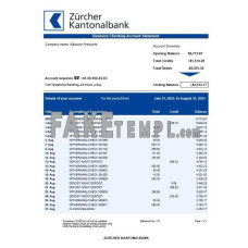 Zürcher Kantonalbank fake business bank statement  Word and PDF template