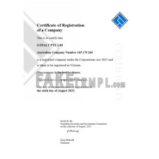 Australia GTPALT fake company registration certificate Word and PDF template