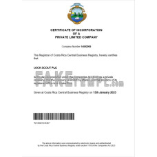 Costa Rica fake business registration certificate Word and PDF template