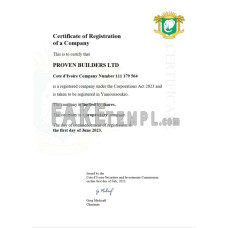 Cote d'Ivoire fake business registration certificate Word and PDF template