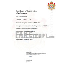 Denmark fake business registration certificate Word and PDF template