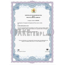 England and Wales fake certificate of incorporation registration Word and PDF template, version 2