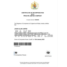 England and Wales fake certificate of incorporation registration Word and PDF template