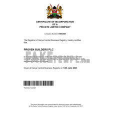 Kenya fake business registration certificate Word and PDF template