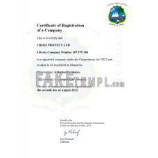 Liberia fake business registration certificate Word and PDF template