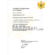 Montenegro fake company registration certificate Word and PDF template