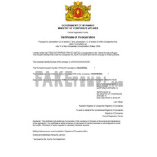 Myanmar fake business registration certificate Word and PDF template