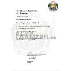 Nauru fake company registration certificate Word and PDF template