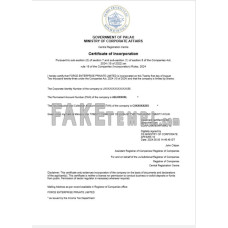 Palau fake business registration certificate Word and PDF template