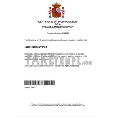 Spain fake business registration certificate Word and PDF template