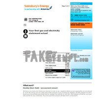 Sainsbury - Energy (British Gas) fake business utility bill Word and PDF template, 3 pages