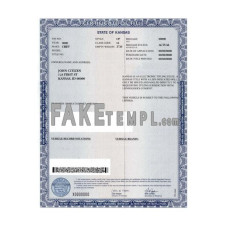 Kansas fake certificate of title of a vehicle (car title) photoshop template PSD