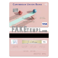 Antigua and Barbuda Caribbean Union Bank fake visa card photoshop template PSD