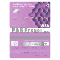 Antigua and Barbuda Eastern Caribbean Amalgamated Bank fake visa card photoshop template PSD