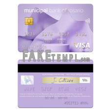 Argentina Municipal Bank of Rosario fake visa card photoshop template PSD