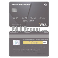 USA Ameriprise Bank fake visa card photoshop template PSD