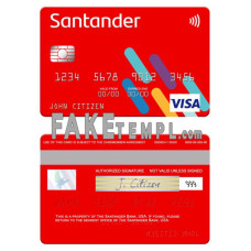 USA Santander Bank fake visa card photoshop template PSD