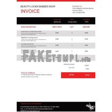 Barbershop fake Invoice Word and PDF template