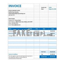 Blank Cleaning Service fake Invoice Word and PDF template