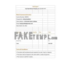 Blank Commercial fake Invoice Word and PDF template