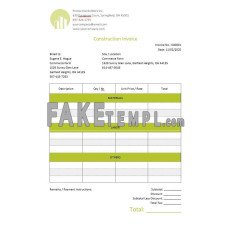 Blank Construction fake Invoice Word and PDF template