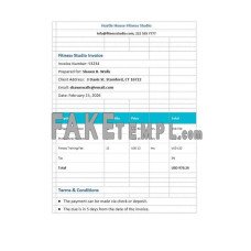 Fitness Studio fake Invoice Word and PDF template