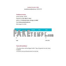 Free Freelance fake Invoice Form Word and PDF template