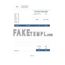 Free fake Invoice Receipt Word and PDF template